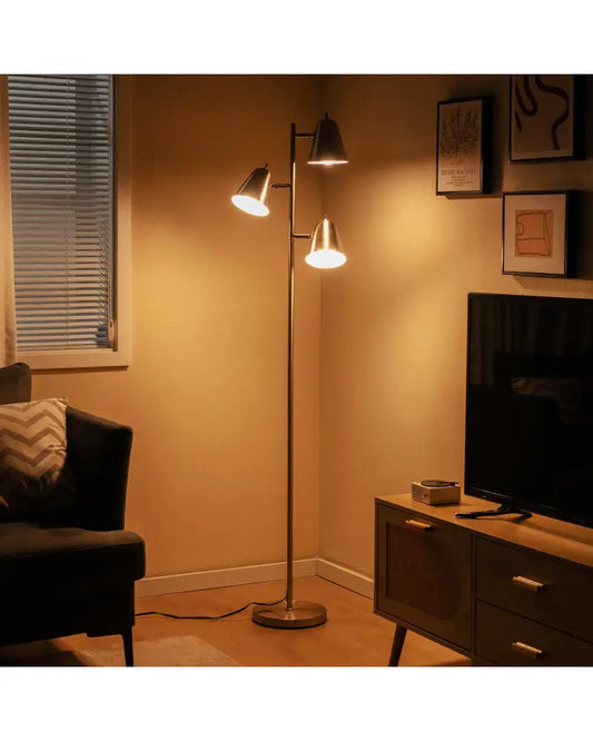 64 Inch 3-Light LED Floor Lamp Reading Light for Living Room Bedroom-Silver - Silver - Table & Floor Lamps