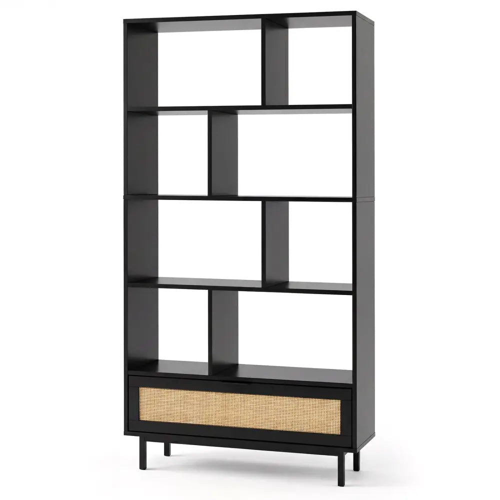 64 inch 6-Tier Tall Wooden Bookcase with 8 Open Cubes-Black - Black - Bookcases