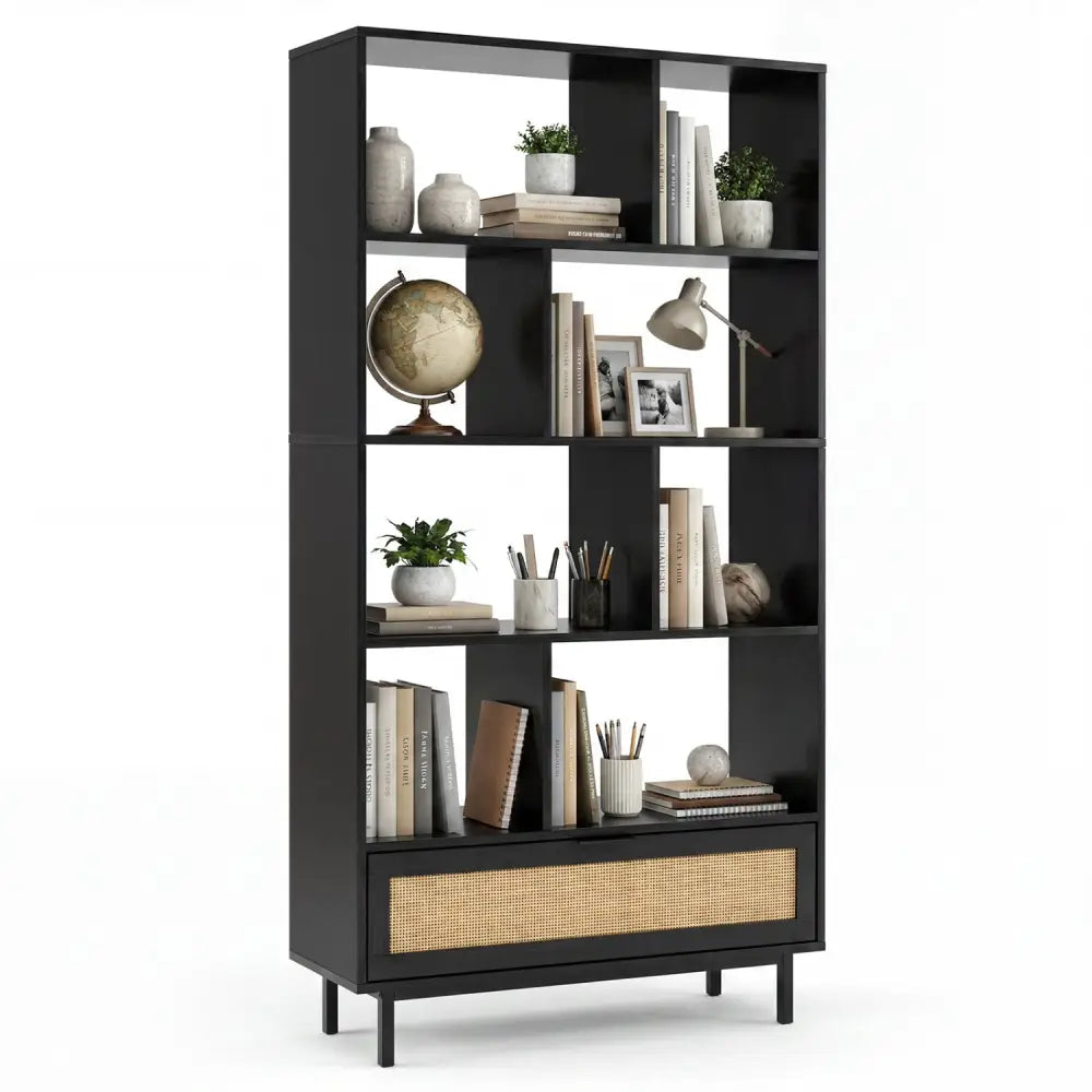 64 inch 6-Tier Tall Wooden Bookcase with 8 Open Cubes-Black - Black - Bookcases