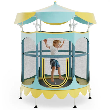64 Inch Kids Trampoline with Detachable Canopy and Safety Enclosure Net-Yellow - Yellow - Trampolines
