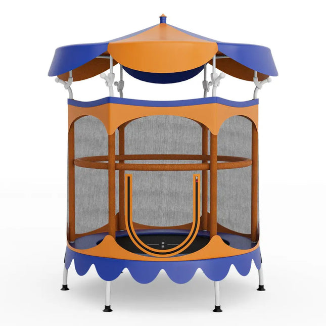 64 Inch Kids Trampoline with Detachable Canopy and Safety Enclosure Net-Orange - Orange - Trampolines