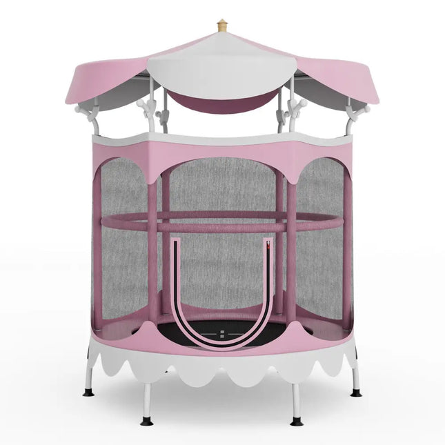 64 Inch Kids Trampoline with Detachable Canopy and Safety Enclosure Net-Pink - Pink - Trampolines