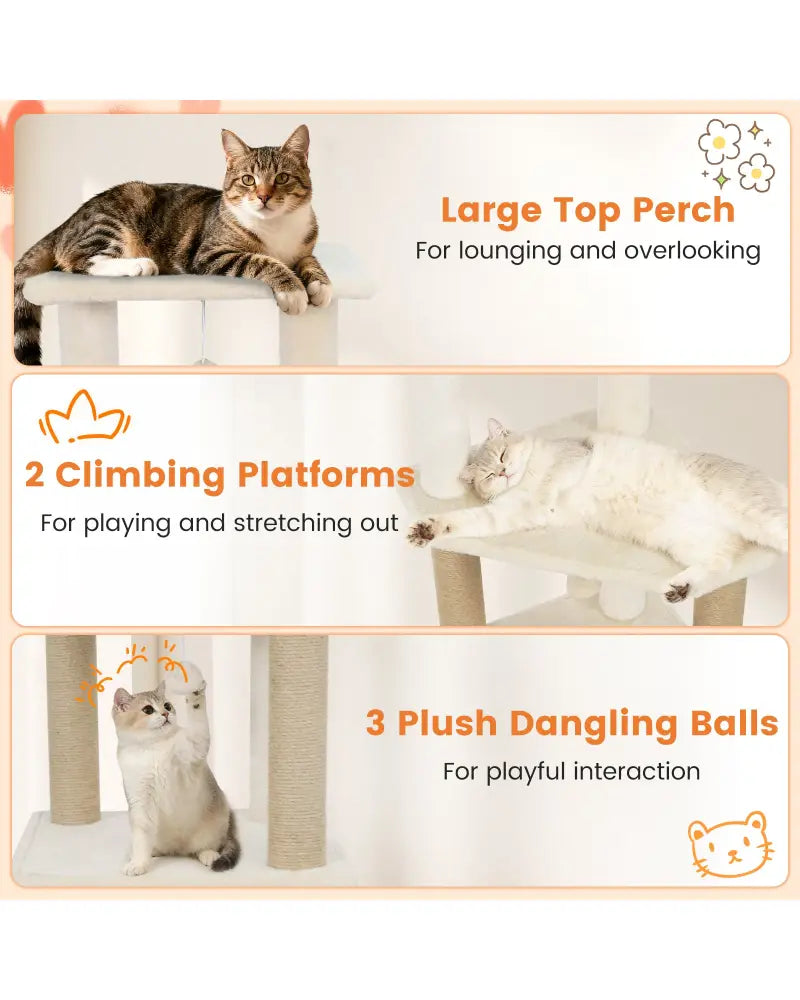 64 Inch Tall Cat Tree with 2 Large Condos and Jute Scratching Posts for Indoor Adult Cats-Beige - Beige - Cat Trees