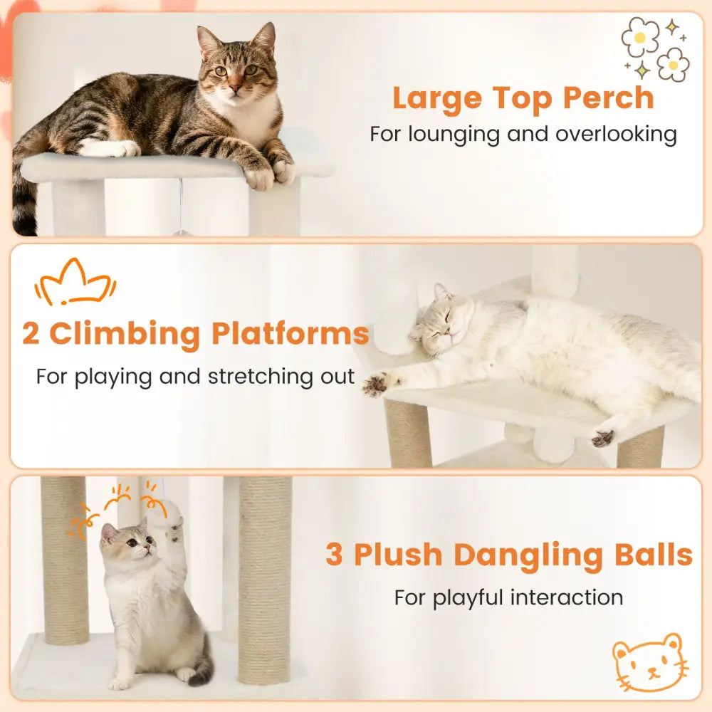 64 Inch Tall Cat Tree with 2 Large Condos and Jute Scratching Posts for Indoor Adult Cats-Beige - Beige - Cat Trees