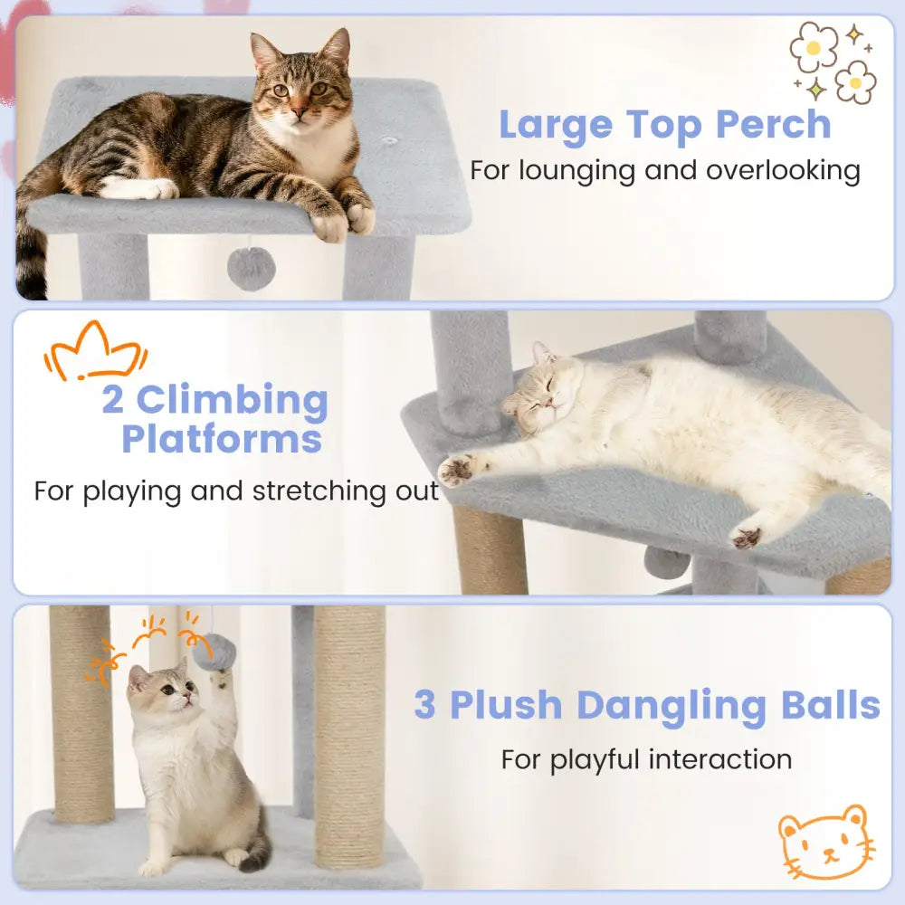 64 Inch Tall Cat Tree with 2 Large Condos and Jute Scratching Posts for Indoor Adult Cats-Light Grey - Light Gray - Cat