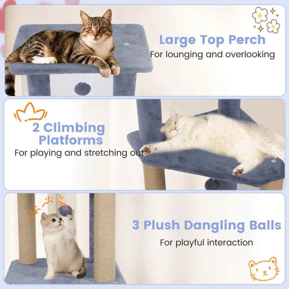 64 Inch Tall Cat Tree with 2 Large Condos and Jute Scratching Posts for Indoor Adult Cats-Dark Grey - Dark Gray - Cat