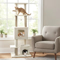 64 Inch Tall Cat Tree with 2 Large Condos and Jute Scratching Posts for Indoor Adult Cats-Beige - Beige - Cat Trees