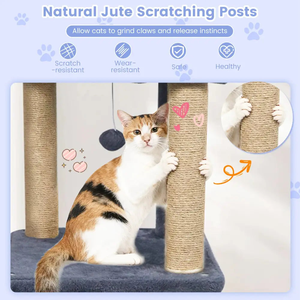 64 Inch Tall Cat Tree with 2 Large Condos and Jute Scratching Posts for Indoor Adult Cats-Dark Grey - Dark Gray - Cat