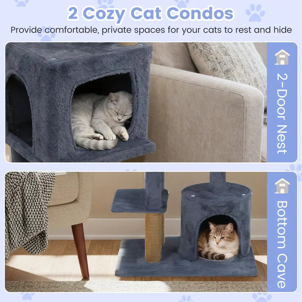 64 Inch Tall Cat Tree with 2 Large Condos and Jute Scratching Posts for Indoor Adult Cats-Dark Grey - Dark Gray - Cat