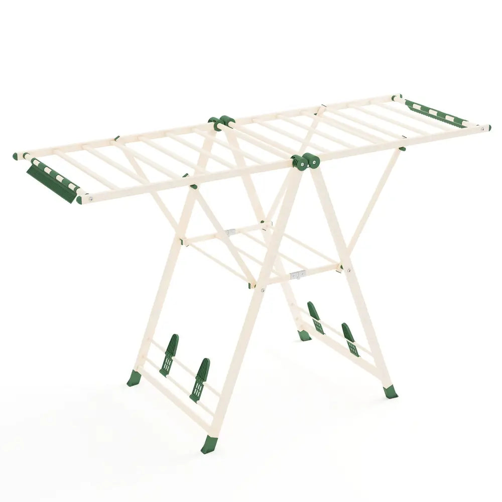 64 Inches Clothes Drying Rack with Height Adjustable Wings-Beige - Beige - Drying Racks