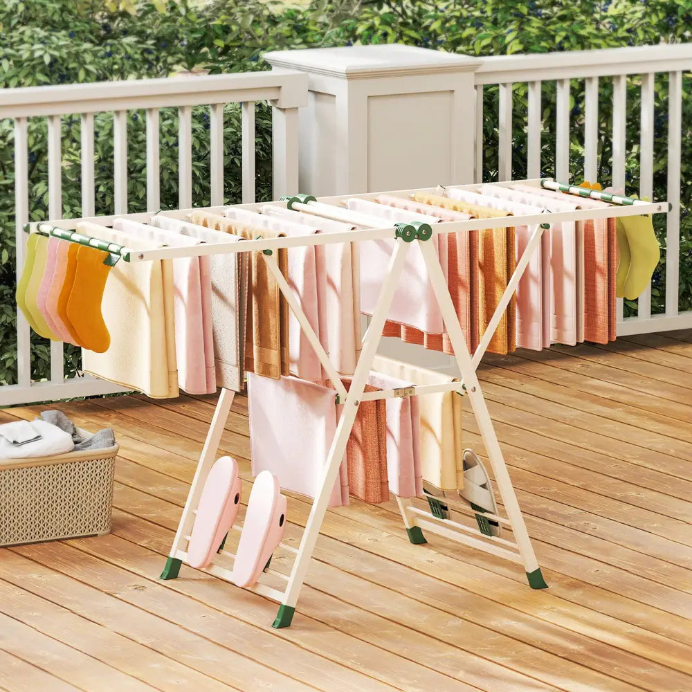 64 Inches Clothes Drying Rack with Height Adjustable Wings-Beige - Beige - Drying Racks