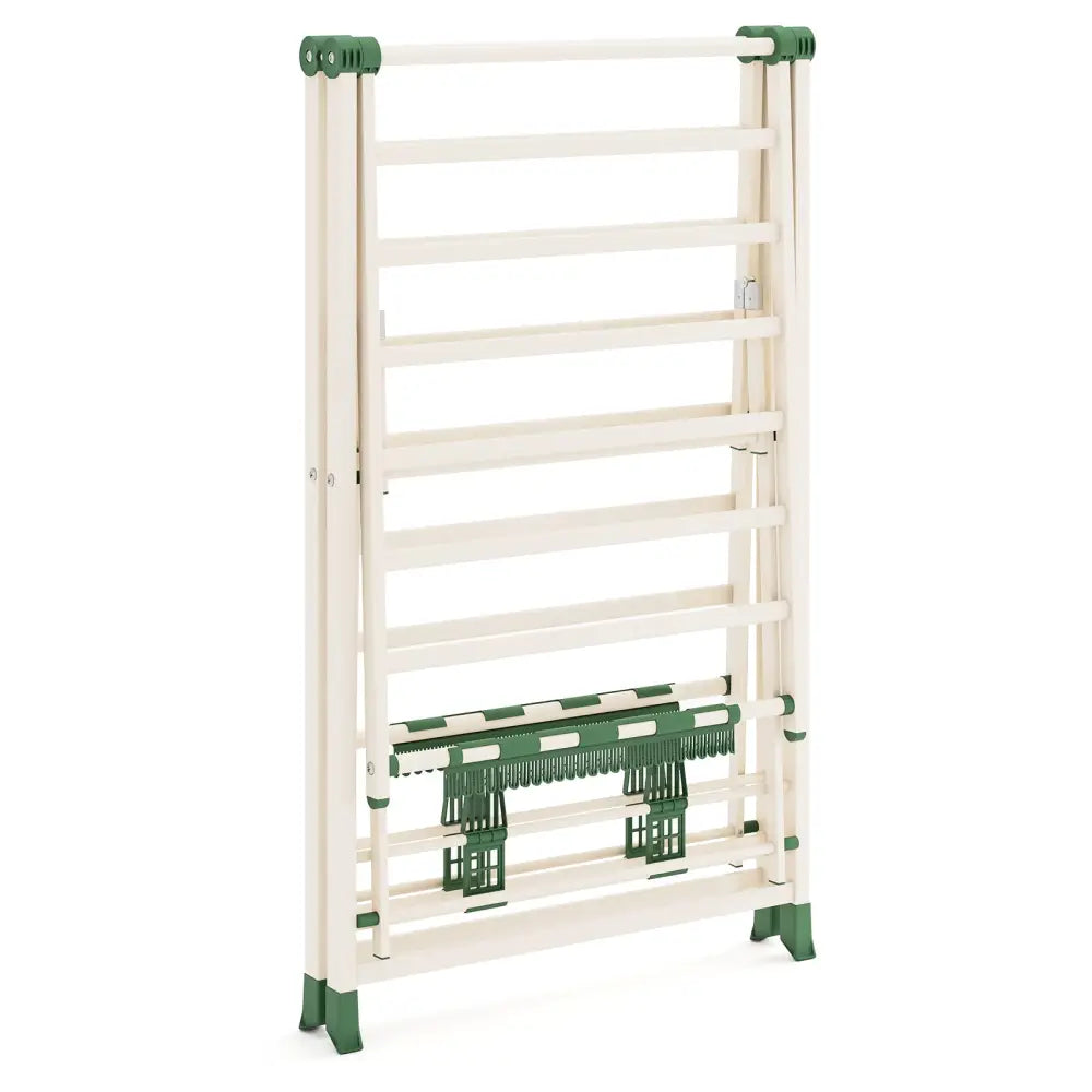 64 Inches Clothes Drying Rack with Height Adjustable Wings-Beige - Beige - Drying Racks