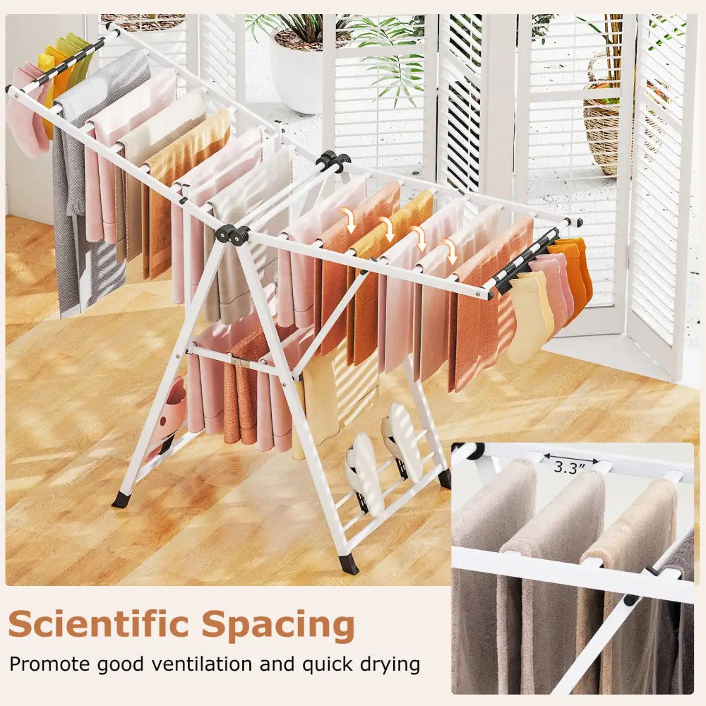 64 Inches Clothes Drying Rack with Height Adjustable Wings-White - White - Drying Racks