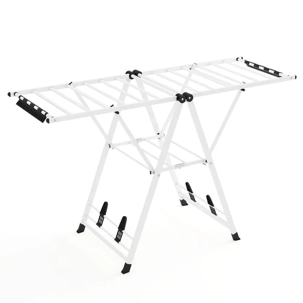 64 Inches Clothes Drying Rack with Height Adjustable Wings-White - White - Drying Racks