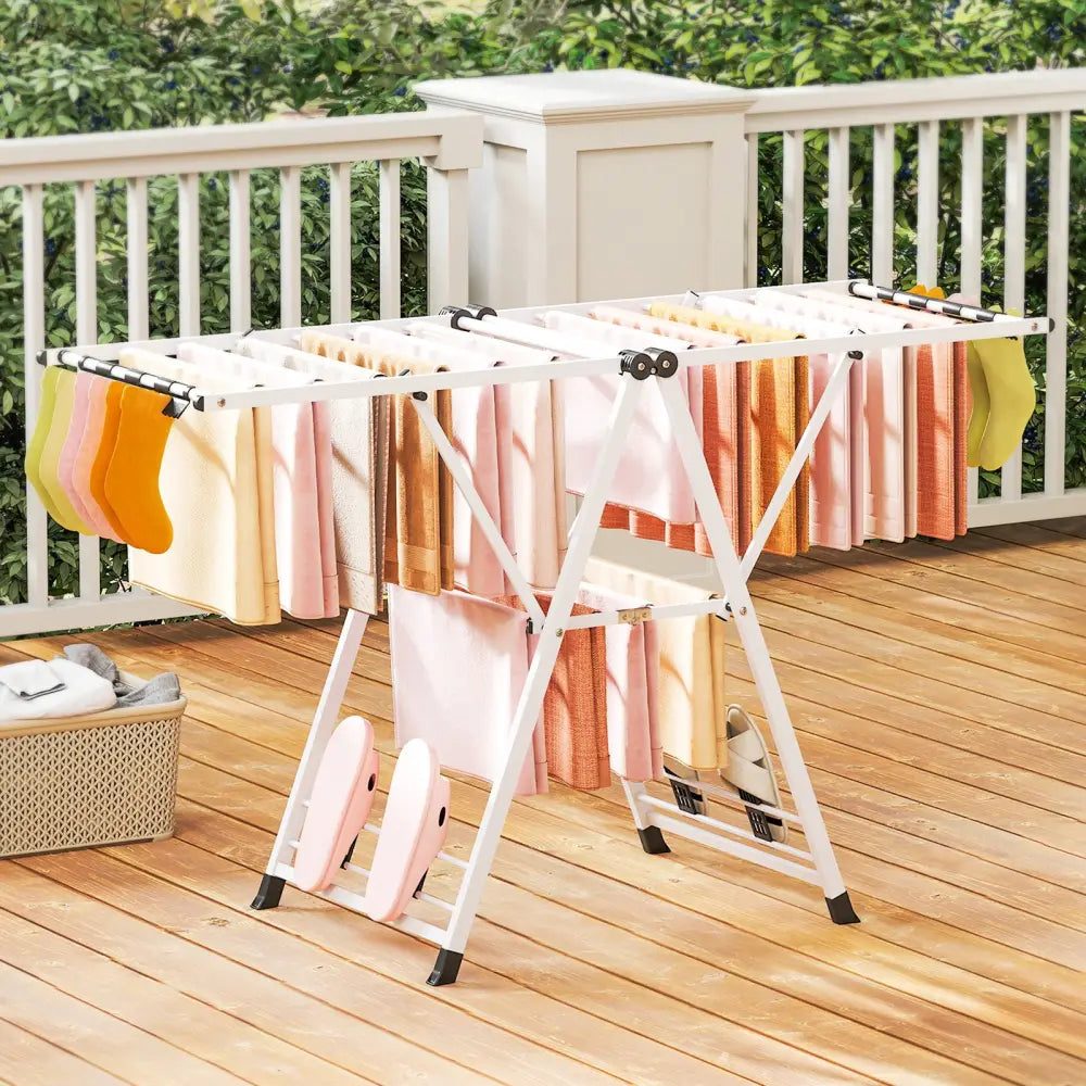 64 Inches Clothes Drying Rack with Height Adjustable Wings-White - White - Drying Racks