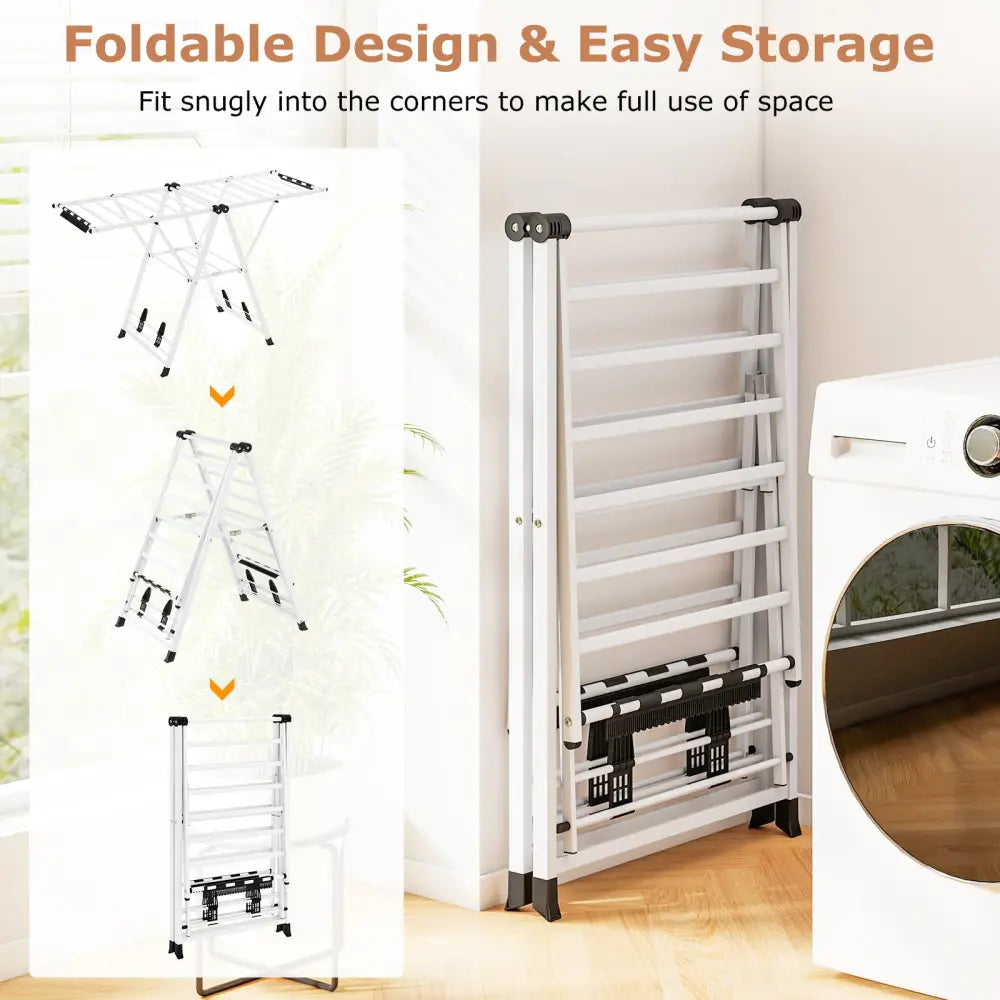 64 Inches Clothes Drying Rack with Height Adjustable Wings-White - White - Drying Racks