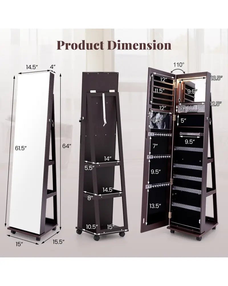 64 Inches Lockable Jewelry Cabinet Armoire with Built-in Makeup Mirror-Purple - Purple - Jewelry Armoires