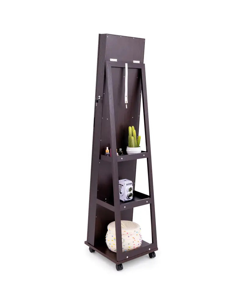 64 Inches Lockable Jewelry Cabinet Armoire with Built-in Makeup Mirror-Purple - Purple - Jewelry Armoires