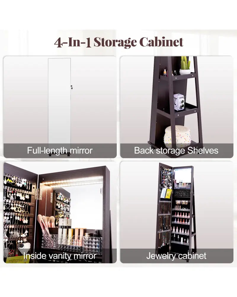64 Inches Lockable Jewelry Cabinet Armoire with Built-in Makeup Mirror-Purple - Purple - Jewelry Armoires