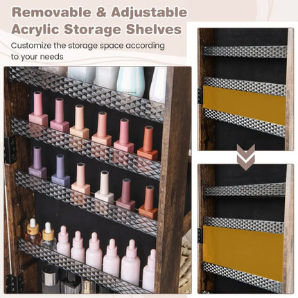 64 Inches Lockable Jewelry Cabinet Armoire with Built-in Makeup Mirror-Coffee - Coffee - Jewelry Armoires