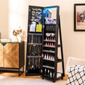 64 Inches Lockable Jewelry Cabinet Armoire with Built-in Makeup Mirror-Black - Black - Jewelry Armoires
