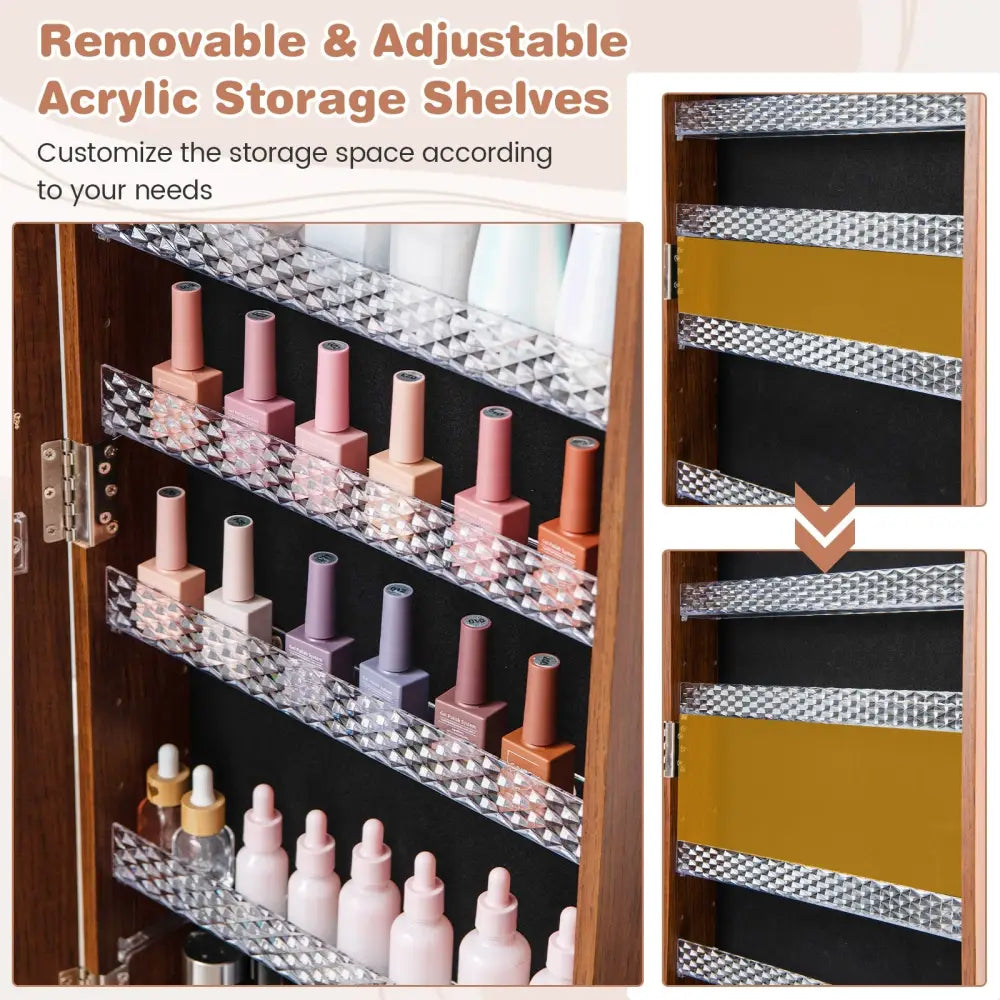 64 Inches Lockable Jewelry Cabinet Armoire with Built-in Makeup Mirror-Brown - Brown - Jewelry Armoires