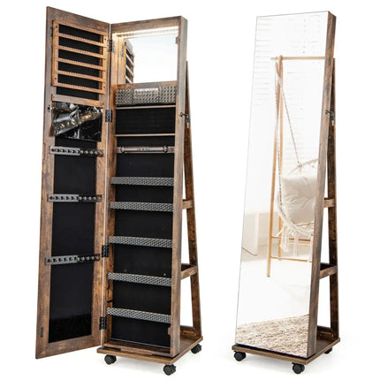 64 Inches Lockable Jewelry Cabinet Armoire with Built-in Makeup Mirror-Coffee - Coffee - Jewelry Armoires