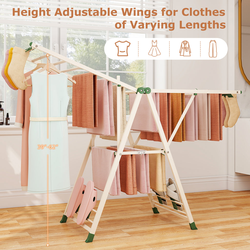 64 Inches Clothes Drying Rack with Height Adjustable Wings-Beige