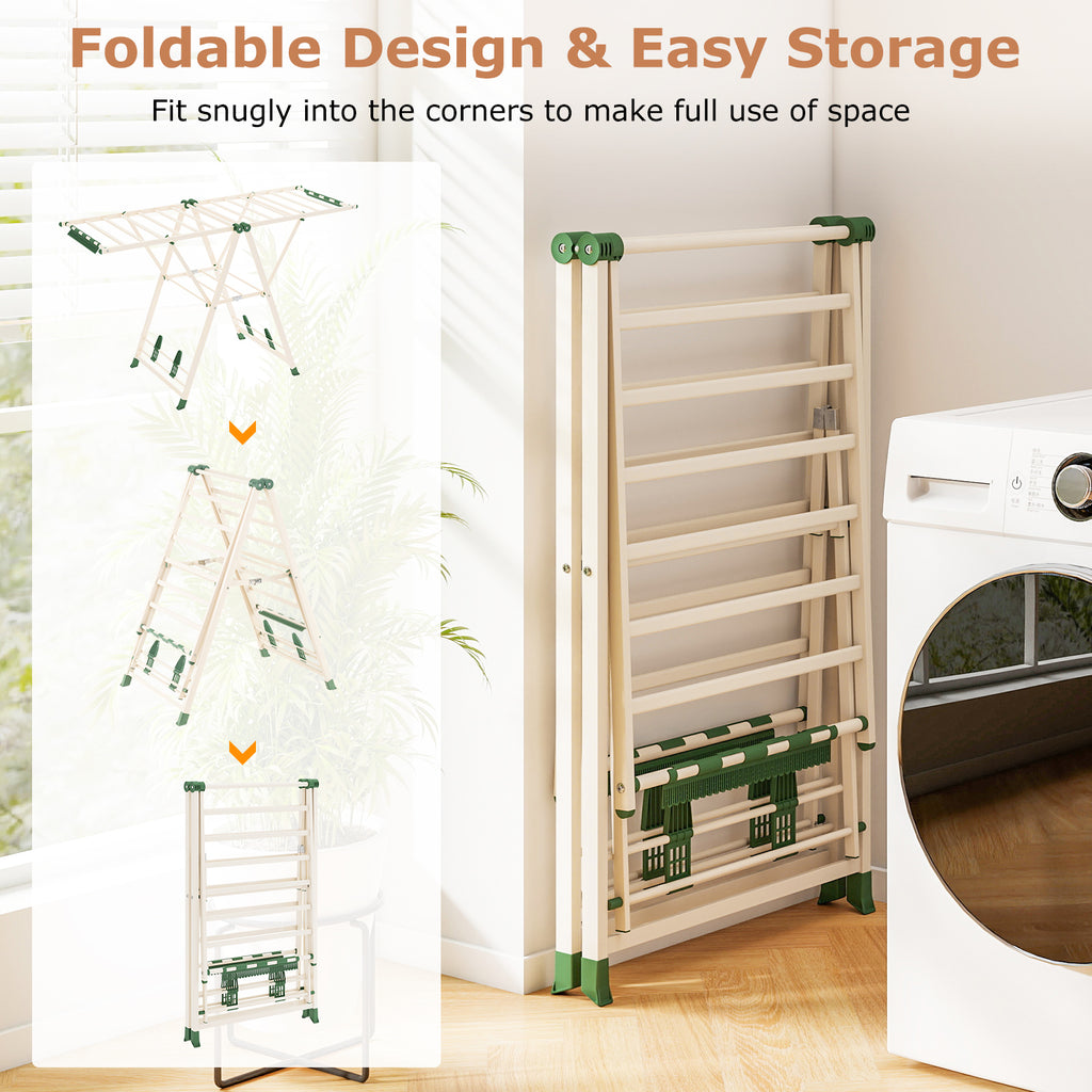 64 Inches Clothes Drying Rack with Height Adjustable Wings-Beige