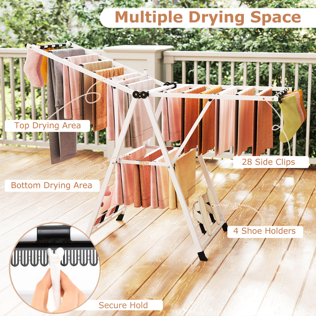 64 Inches Clothes Drying Rack with Height Adjustable Wings-White