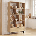 64 inch 6-Tier Tall Wooden Bookcase with 8 Open Cubes-Natural