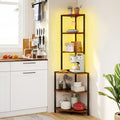 65 Inch 6-Tier Corner Shelf with Charging Station and Ambience Light-Rustic Brown - Bookcases