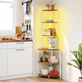 65 Inch 6-Tier Corner Shelf with Charging Station and Ambience Light-Natural - Natural & White - Bookcases