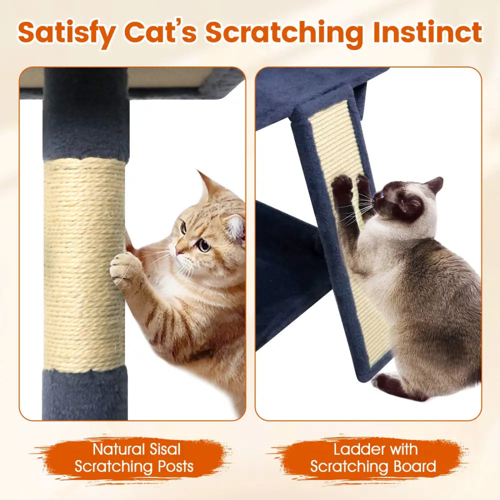 65 Inch Tall Multi-level Cat Tree with 3 Upholstered Perch and 2 Cat Condos-Dark Gray - Dark Gray - Cat Trees Condos &