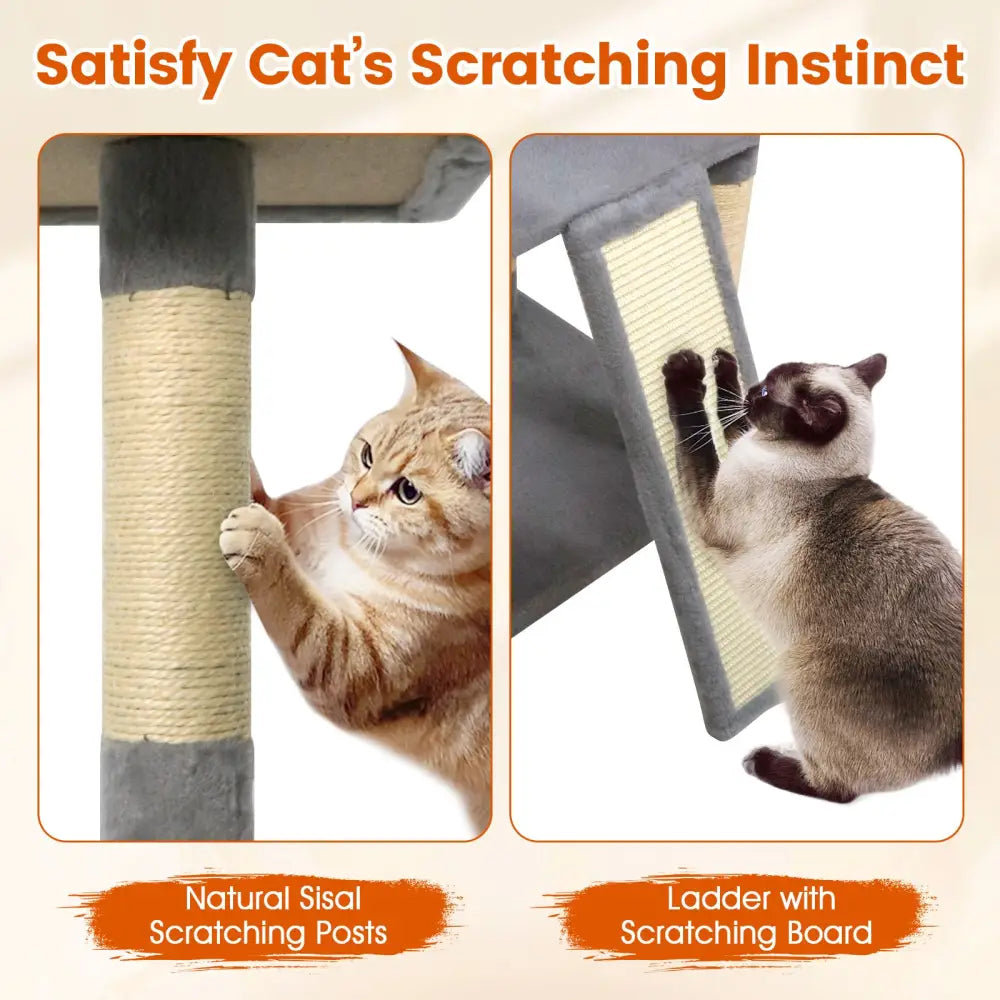 65 Inch Tall Multi-level Cat Tree with 3 Upholstered Perch and 2 Cat Condos-Light Gray - Light Gray - Cat Trees Condos