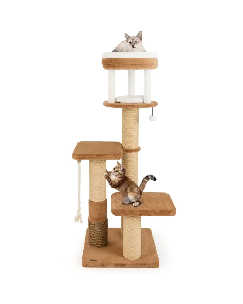 65 Inches Tall Cat Tree with Self-groomer and Removable Cat Bed-Coffee - Coffee - Cat Trees Condos & Scratchers