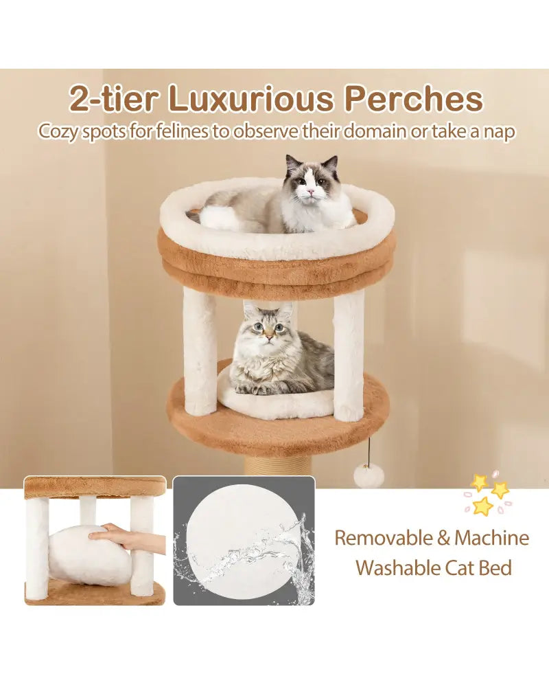 65 Inches Tall Cat Tree with Self-groomer and Removable Cat Bed-Coffee - Coffee - Cat Trees Condos & Scratchers
