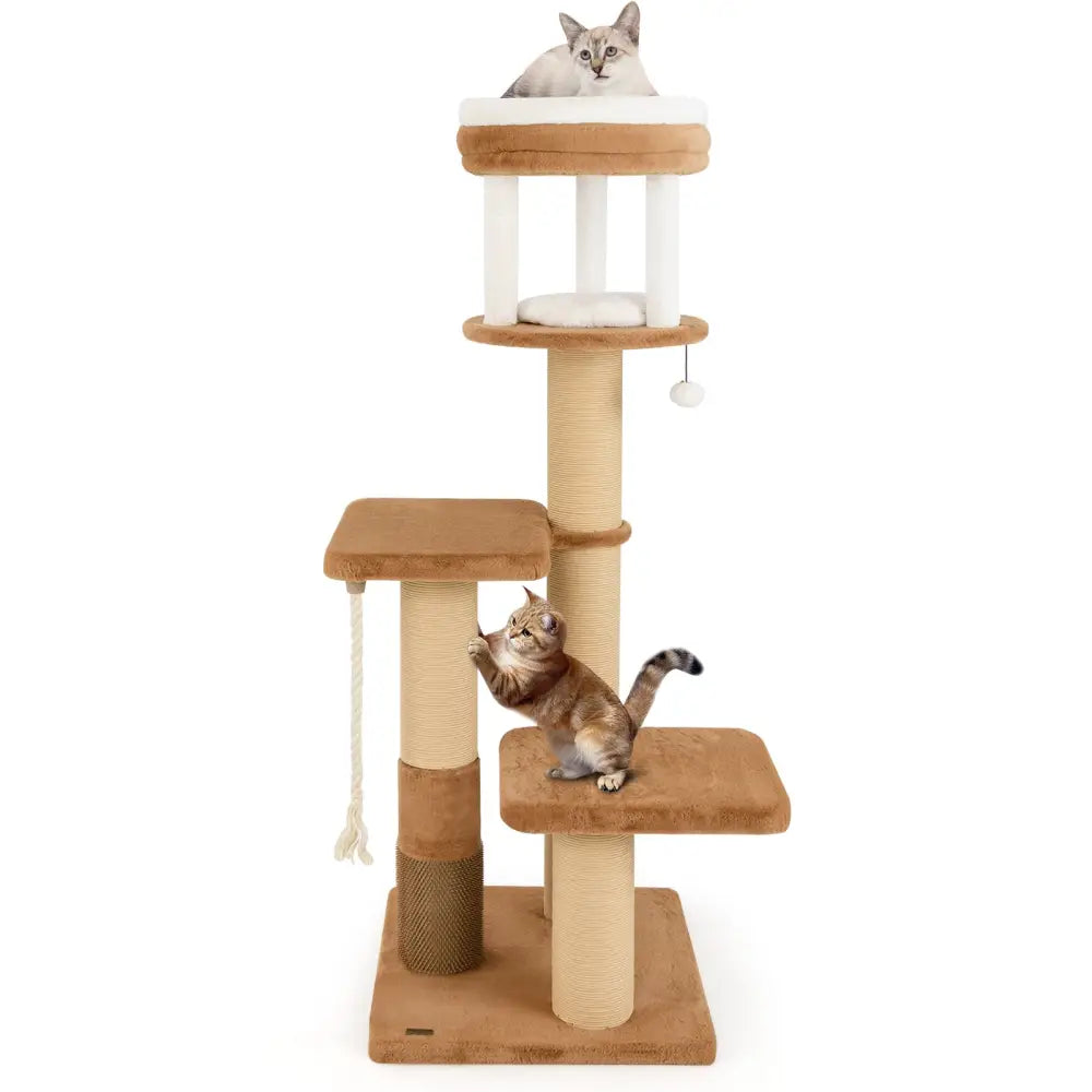 65 Inches Tall Cat Tree with Self-groomer and Removable Cat Bed-Coffee - Coffee - Cat Trees Condos & Scratchers