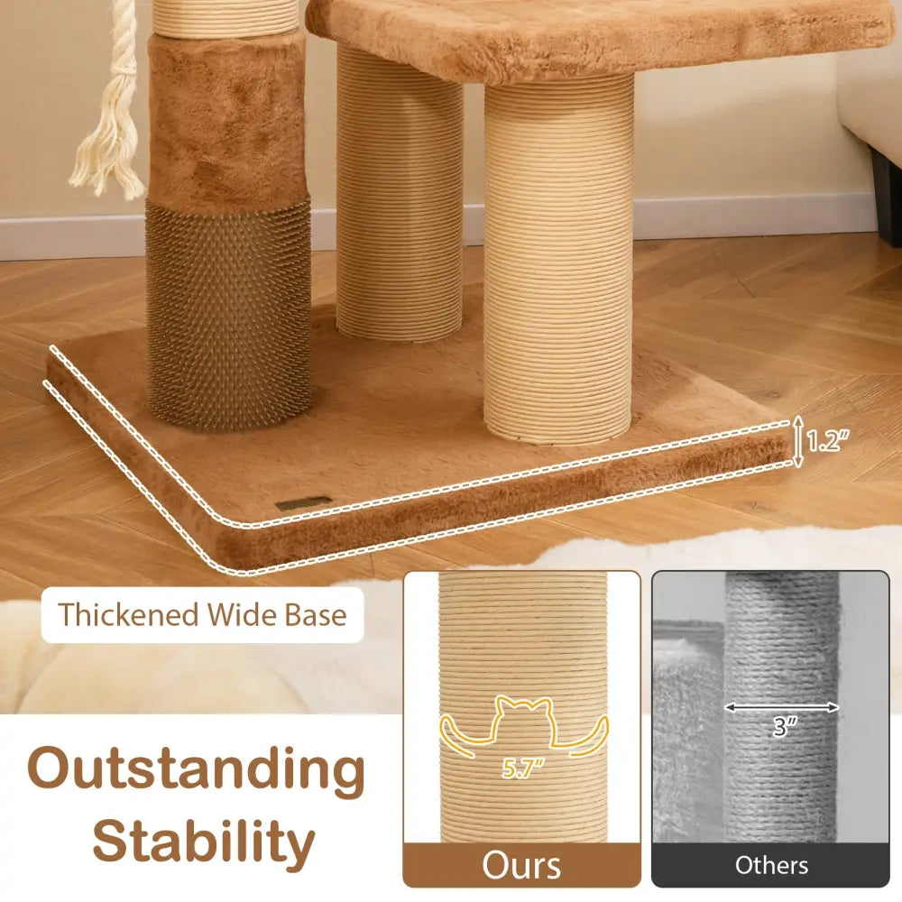 65 Inches Tall Cat Tree with Self-groomer and Removable Cat Bed-Coffee - Coffee - Cat Trees Condos & Scratchers