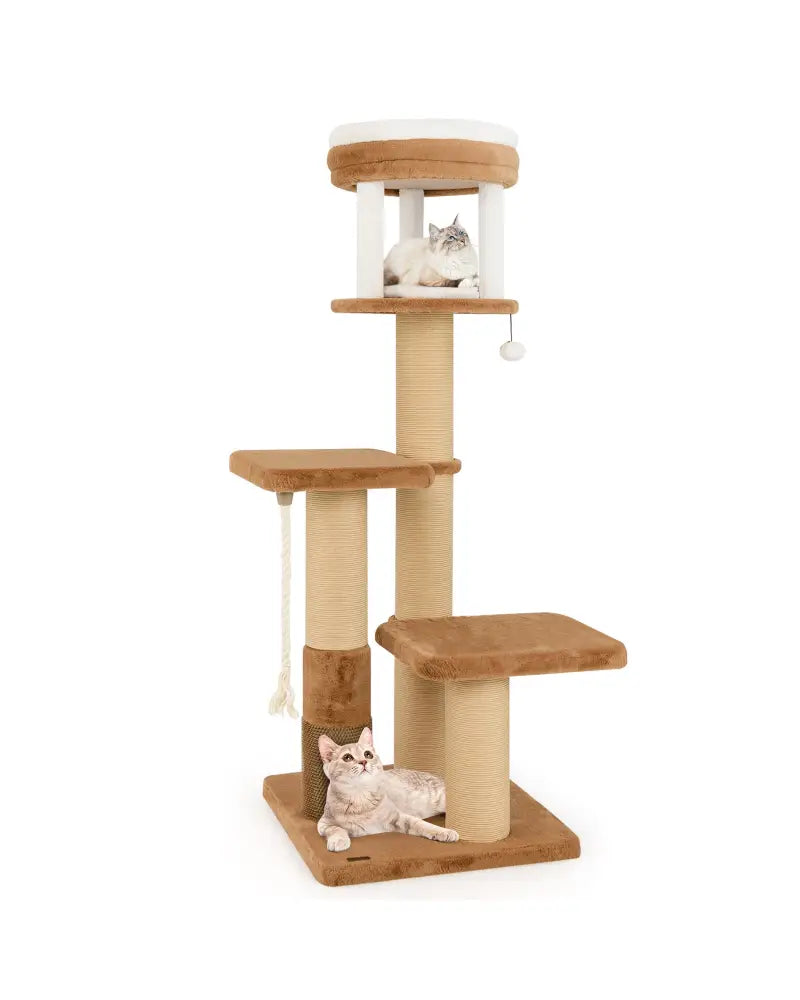 65 Inches Tall Cat Tree with Self-groomer and Removable Cat Bed-Coffee - Coffee - Cat Trees Condos & Scratchers