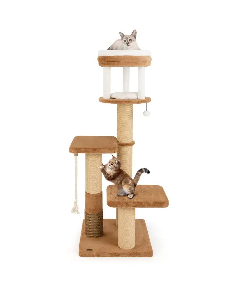 65 Inches Tall Cat Tree with Self-groomer and Removable Cat Bed-Coffee - Coffee - Cat Trees Condos & Scratchers