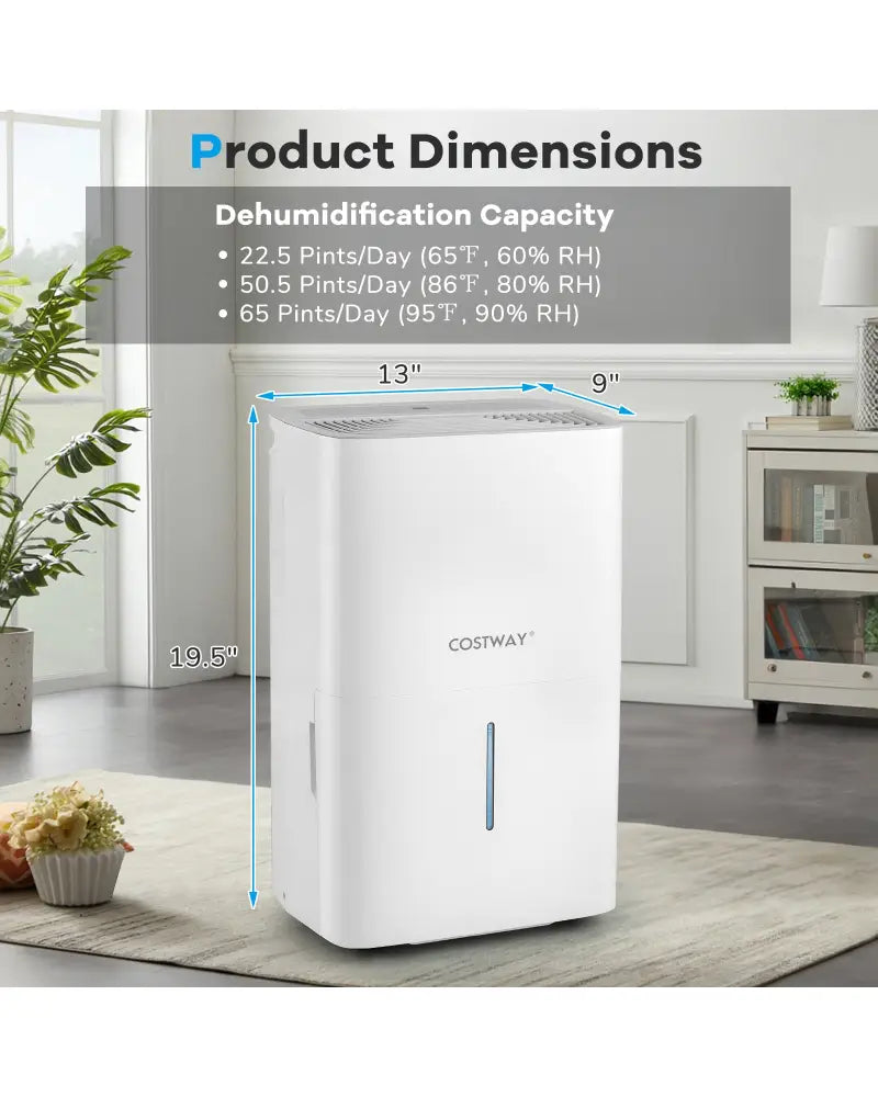 65 Pints Dehumidifier with 24H Timer and LED Display-White - White - Dehumidifiers