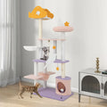 66 Inch Cute Cat Tree Cats Multi-level Tall Cat Tower with Sisal Covered Scratching Posts-Purple - Purple - Cat Trees