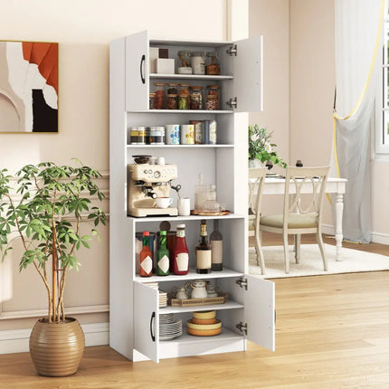 66 Inch Kitchen Pantry Cabinet with Charging Station and Adjustable Shelves for Dining Room-White - White - Sideboards