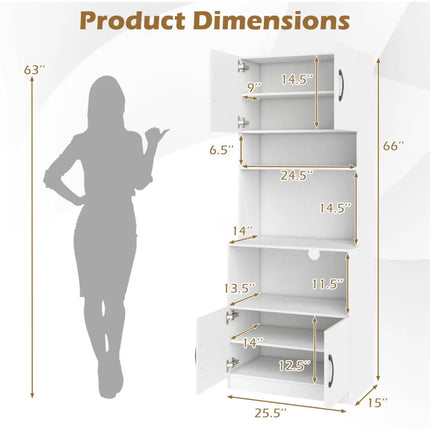 66 Inch Kitchen Pantry Cabinet with Charging Station and Adjustable Shelves for Dining Room-White - White - Sideboards