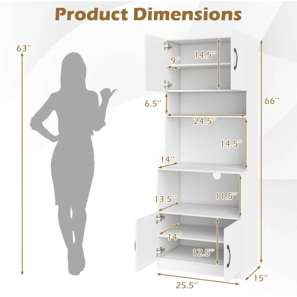 66 Inch Kitchen Pantry Cabinet with Charging Station and Adjustable Shelves for Dining Room-White - White - Sideboards