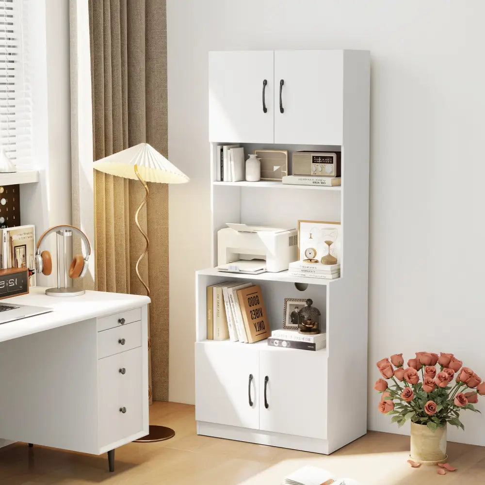 66 Inch Kitchen Pantry Cabinet with Charging Station and Adjustable Shelves for Dining Room-White - White - Sideboards