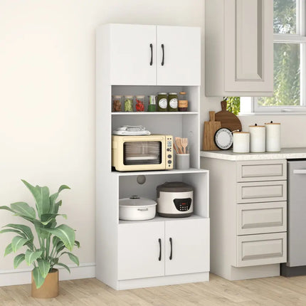 66 Inch Kitchen Pantry Cabinet with Charging Station and Adjustable Shelves for Dining Room-White - White - Sideboards