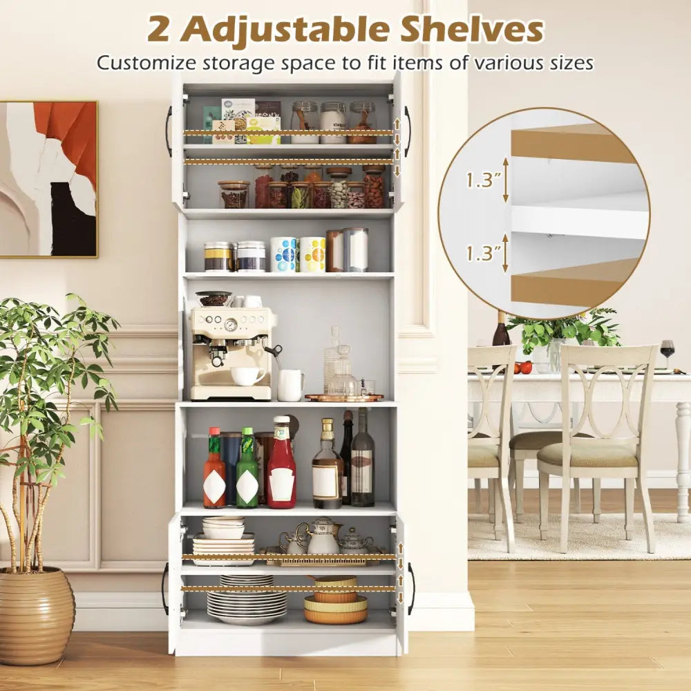 66 Inch Kitchen Pantry Cabinet with Charging Station and Adjustable Shelves for Dining Room-White - White - Sideboards