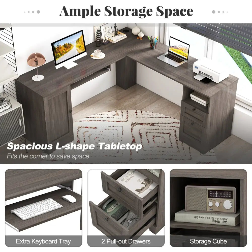 66 Inch L-Shaped Computer Desk-Dark Gray - Dark Gray - L-Shaped Desks